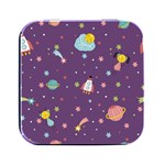 Space Travels Seamless Pattern Vector Cartoon Square Metal Box (Black) Front