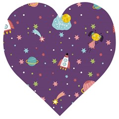 Space Travels Seamless Pattern Vector Cartoon Wooden Puzzle Heart