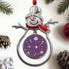 Space Travels Seamless Pattern Vector Cartoon Metal Snowman Ornament by Bedest