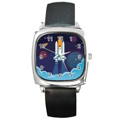 Spaceship Milkyway Galaxy Square Metal Watch by Bedest