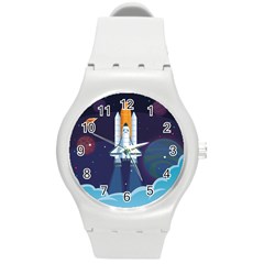 Spaceship Milkyway Galaxy Round Plastic Sport Watch (m)