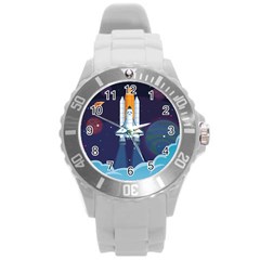 Spaceship Milkyway Galaxy Round Plastic Sport Watch (l) by Bedest