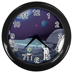 Alien Astronaut Scene Wall Clock (black) by Bedest