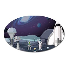 Alien Astronaut Scene Oval Magnet by Bedest