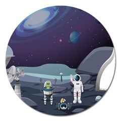 Alien Astronaut Scene Magnet 5  (round) by Bedest