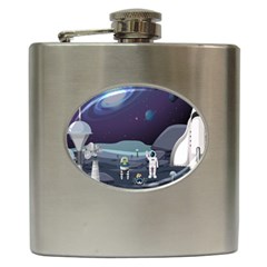 Alien Astronaut Scene Hip Flask (6 Oz) by Bedest