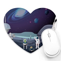 Alien Astronaut Scene Heart Mousepad by Bedest