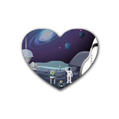 Alien Astronaut Scene Rubber Coaster (heart) by Bedest