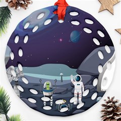 Alien Astronaut Scene Round Filigree Ornament (two Sides) by Bedest