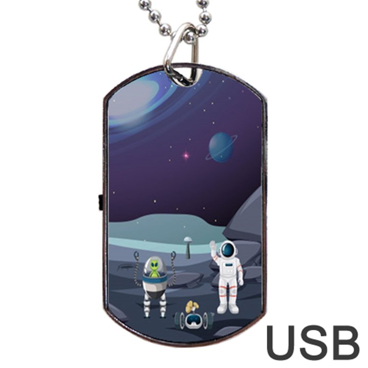 Alien Astronaut Scene Dog Tag USB Flash (One Side)