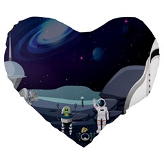 Alien Astronaut Scene Large 19  Premium Flano Heart Shape Cushions by Bedest