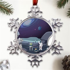 Alien Astronaut Scene Metal Large Snowflake Ornament by Bedest