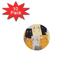 Seamless Pattern Cute Cat Cartoons 1  Mini Buttons (10 Pack)  by Bedest