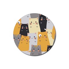 Seamless Pattern Cute Cat Cartoons Rubber Round Coaster (4 Pack) by Bedest