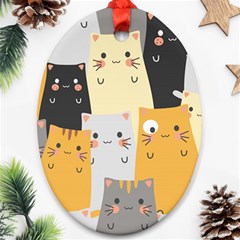 Seamless Pattern Cute Cat Cartoons Oval Ornament (two Sides) by Bedest