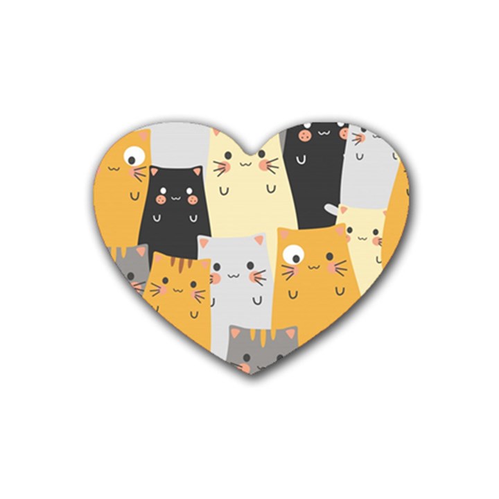 Seamless Pattern Cute Cat Cartoons Rubber Heart Coaster (4 pack)