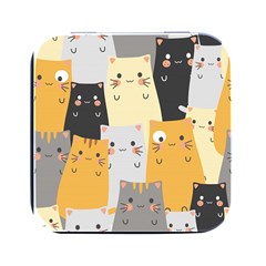 Seamless Pattern Cute Cat Cartoons Square Metal Box (black) by Bedest