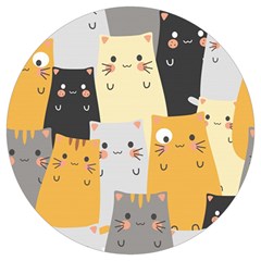 Seamless Pattern Cute Cat Cartoons Round Trivet by Bedest