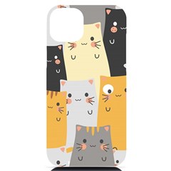 Seamless Pattern Cute Cat Cartoons Iphone 14 Plus Black Uv Print Case by Bedest