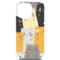 Seamless Pattern Cute Cat Cartoons Iphone 14 Pro Max Black Uv Print Case by Bedest