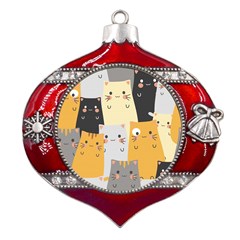 Seamless Pattern Cute Cat Cartoons Metal Snowflake And Bell Red Ornament