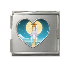 Space Exploration Illustration Mega Link Heart Italian Charm (18mm) by Bedest