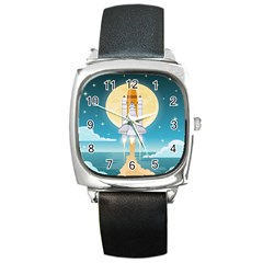 Space Exploration Illustration Square Metal Watch by Bedest