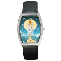 Space Exploration Illustration Barrel Style Metal Watch by Bedest