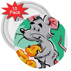 Mouse Cheese Tail Rat Mice Hole 3  Buttons (10 Pack)  by Sarkoni