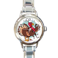 Turkey Chef Cooking Food Cartoon Round Italian Charm Watch by Sarkoni