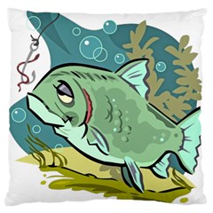 Fish Hook Worm Bait Water Hobby Large Cushion Case (two Sides) by Sarkoni