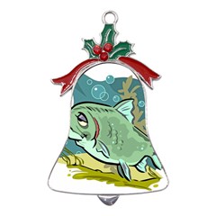 Fish Hook Worm Bait Water Hobby Metal Holly Leaf Bell Ornament by Sarkoni