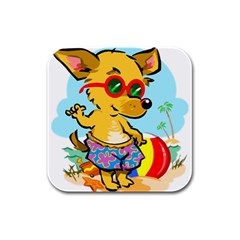 Beach Chihuahua Dog Pet Animal Rubber Square Coaster (4 Pack)