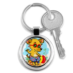 Beach Chihuahua Dog Pet Animal Key Chain (round) by Sarkoni