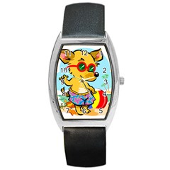 Beach Chihuahua Dog Pet Animal Barrel Style Metal Watch by Sarkoni