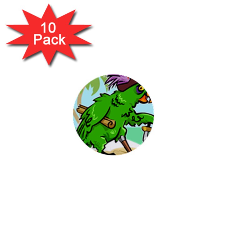 Parrot Hat Cartoon Captain 1  Mini Buttons (10 pack) 