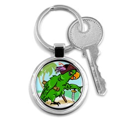 Parrot Hat Cartoon Captain Key Chain (round) by Sarkoni