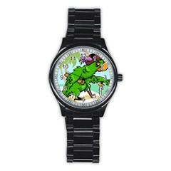 Parrot Hat Cartoon Captain Stainless Steel Round Watch by Sarkoni