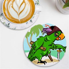 Parrot Hat Cartoon Captain Uv Print Round Tile Coaster by Sarkoni