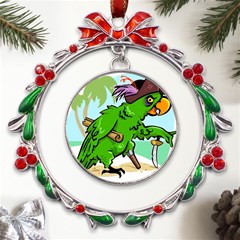 Parrot Hat Cartoon Captain Metal X mas Wreath Ribbon Ornament by Sarkoni