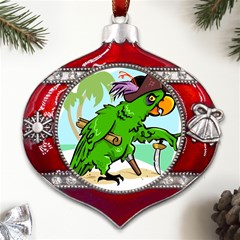 Parrot Hat Cartoon Captain Metal Snowflake And Bell Red Ornament by Sarkoni