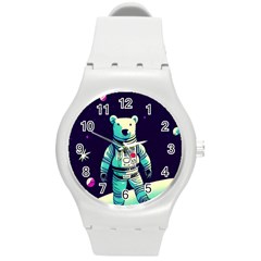 Bear Astronaut Futuristic Round Plastic Sport Watch (m)