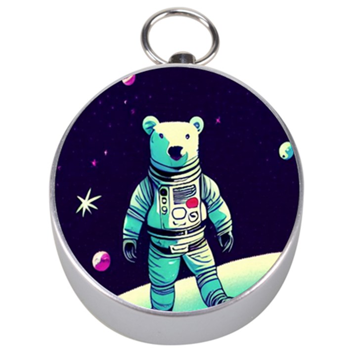 Bear Astronaut Futuristic Silver Compasses