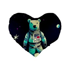 Bear Astronaut Futuristic Standard 16  Premium Flano Heart Shape Cushions by Bedest