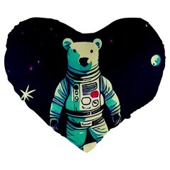 Bear Astronaut Futuristic Large 19  Premium Flano Heart Shape Cushions by Bedest