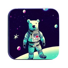 Bear Astronaut Futuristic Square Metal Box (black) by Bedest