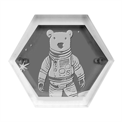 Bear Astronaut Futuristic Hexagon Wood Jewelry Box by Bedest