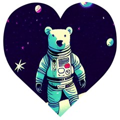 Bear Astronaut Futuristic Wooden Puzzle Heart by Bedest