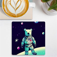 Bear Astronaut Futuristic Uv Print Square Tile Coaster  by Bedest