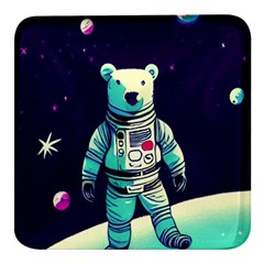 Bear Astronaut Futuristic Square Glass Fridge Magnet (4 Pack) by Bedest